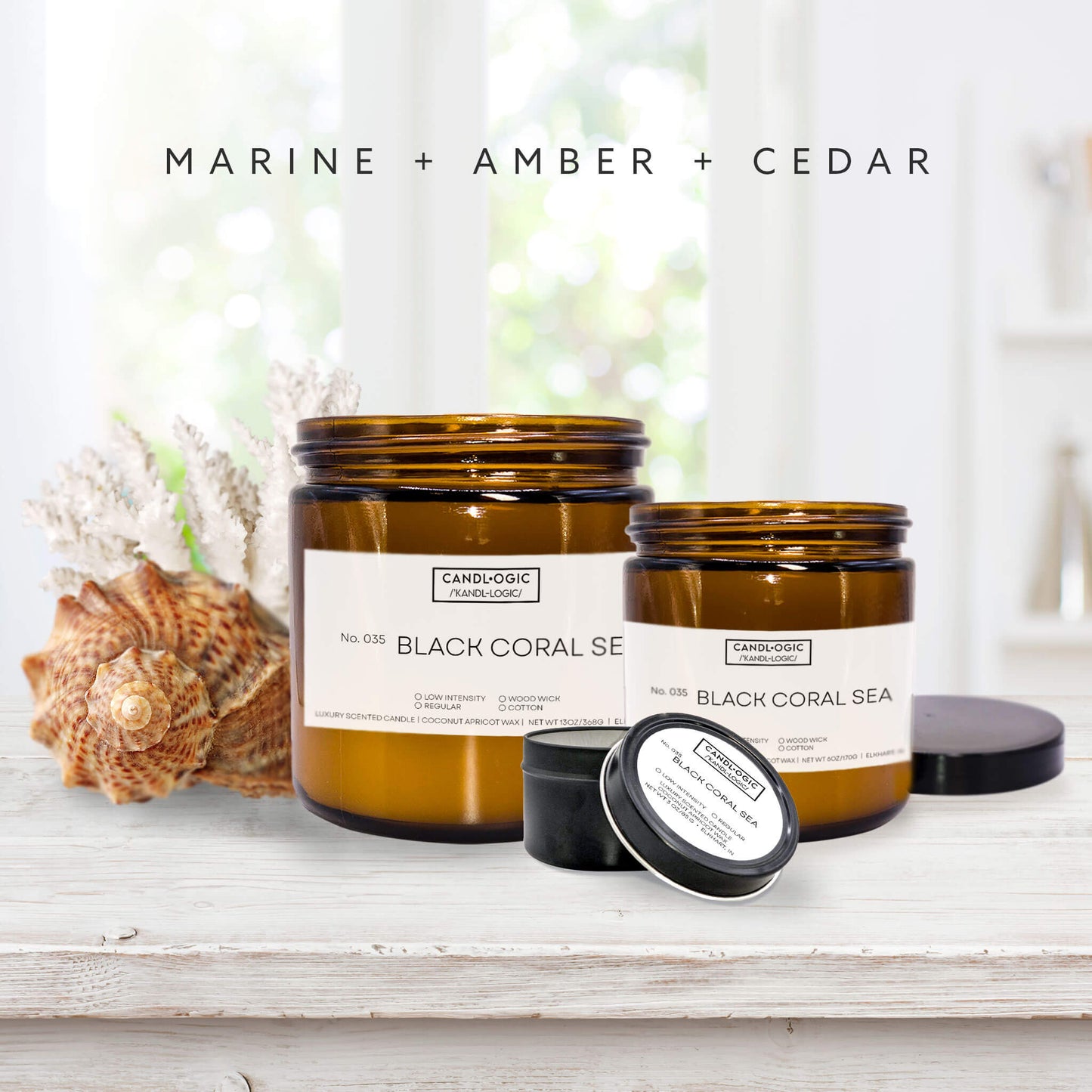 No. 035 Black Coral Sea candle - Marine, Amber & Cedar