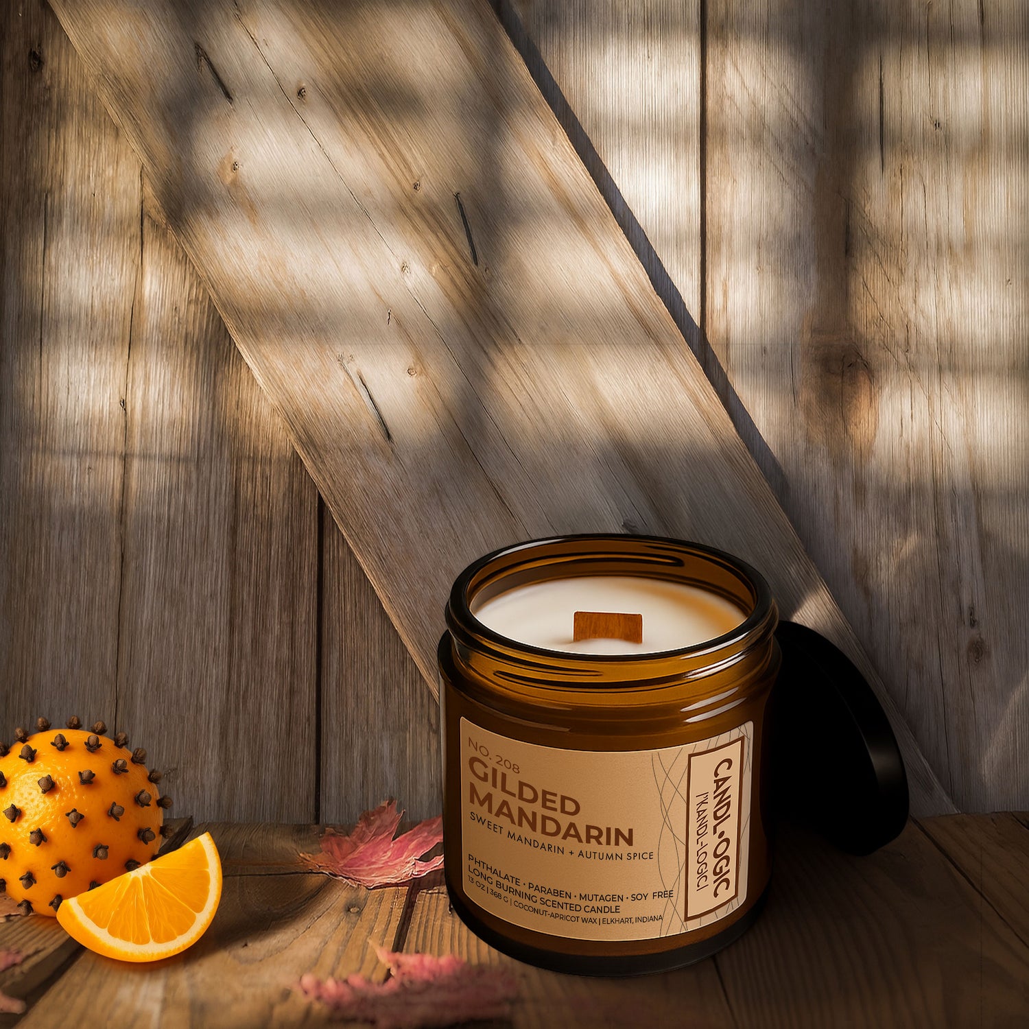 Sweet Mandarin-Autumn Spice Home Fragrance No. 208 Gilded Mandarin Scented Wood Wick Candle