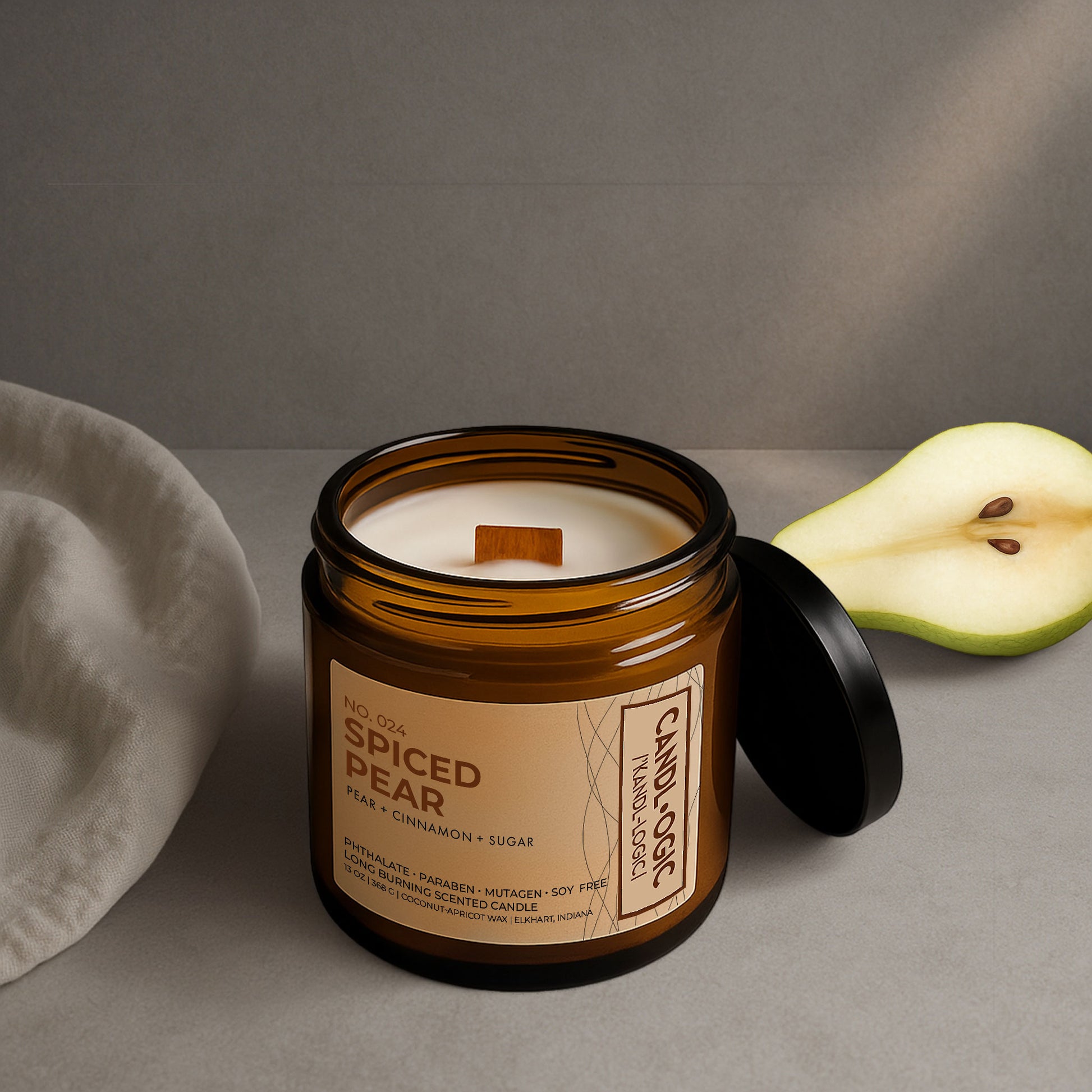 Pear-Cinnamon-Sugar Home Fragrances No. 024 Spiced Pear Scented Wood Wick Candle